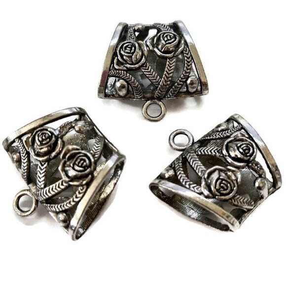 As Low As $2 Large Scarf Pendant Tibetan Style Hanger Bail Tube Carved Rose (1) - Picture 3 of 5